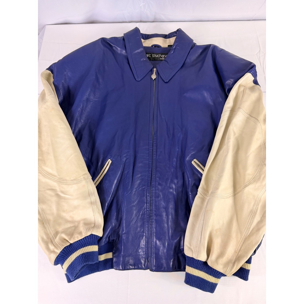 Pelle Pelle Marc Buchanan Leather Bomber Jacket 46 Blu/Cream Authentic Sport USA